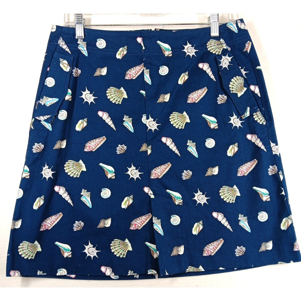 TALBOTS Navy Seashell Pattern Straight Skirt with Side Pockets & Front Slit 6